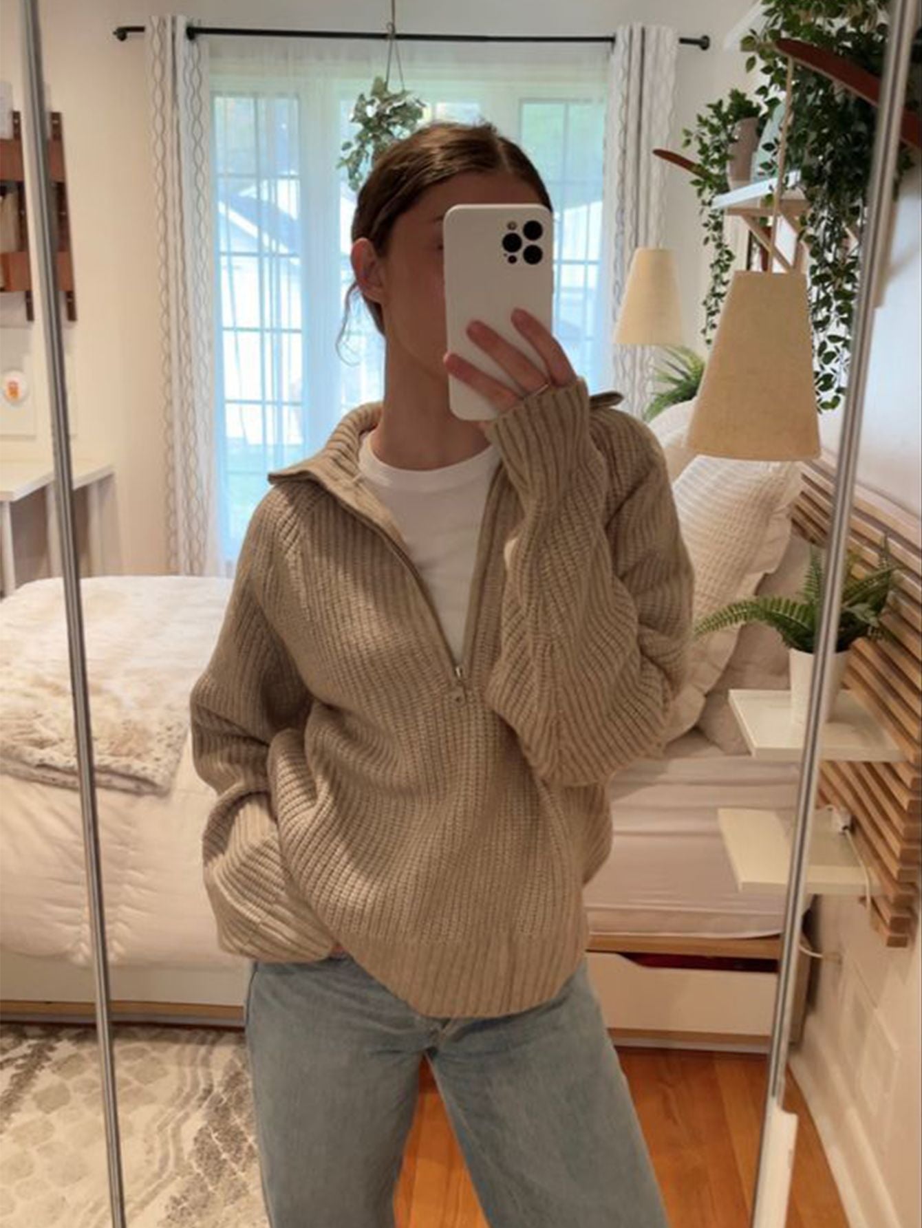 Half Open Placket Zipper Pullover Knitted Top